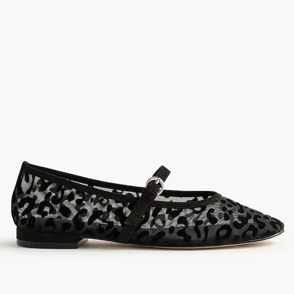J.Crew Leopard Mesh Mary Jane Flats, 9, Black - Picture 2 of 11